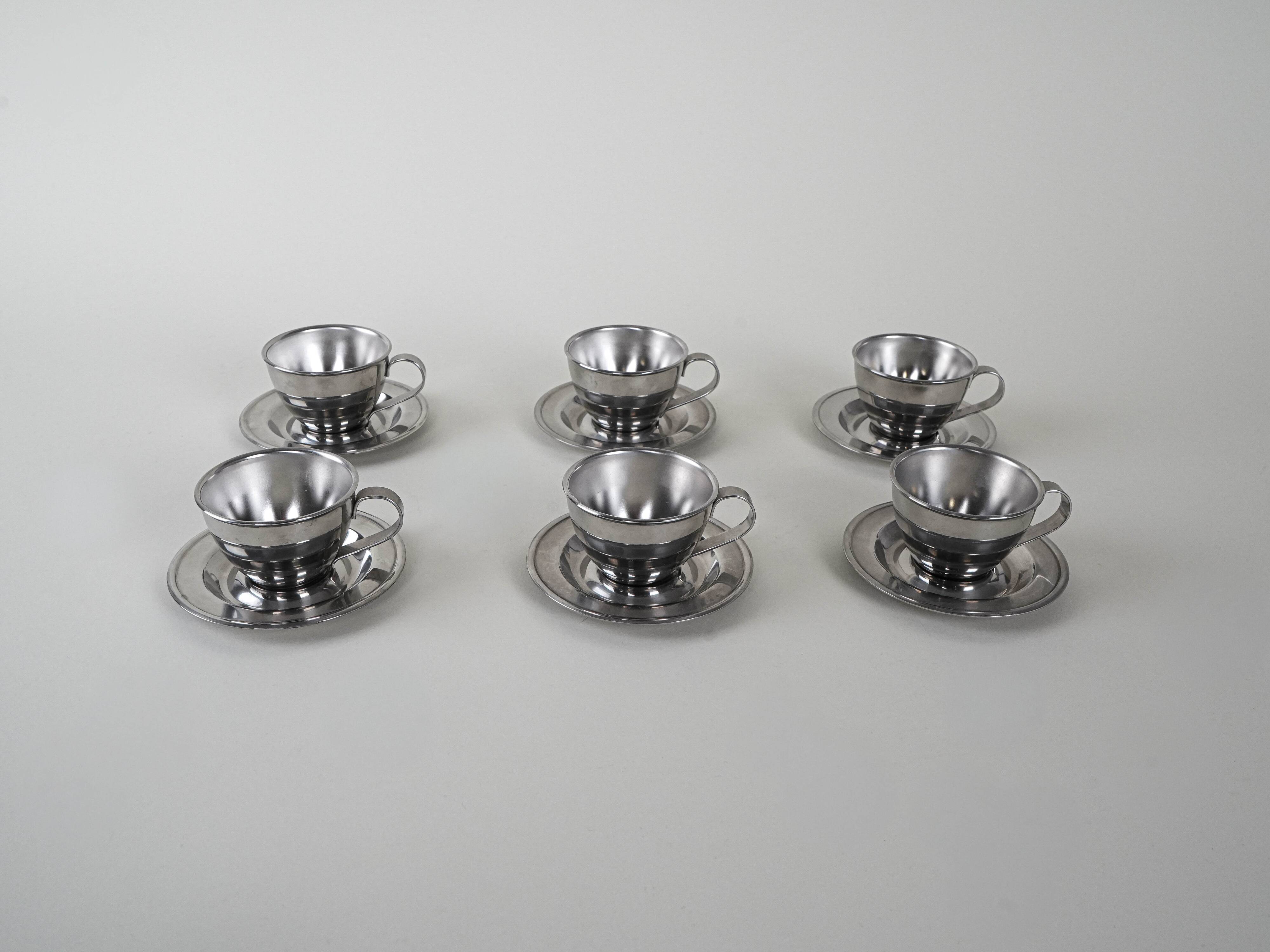 Set of stainless steel cups, Italian design, 1980s, production: Italy