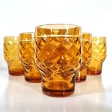 6 Vintage advertising glass signed on the reverse PERNOD SA in amber color