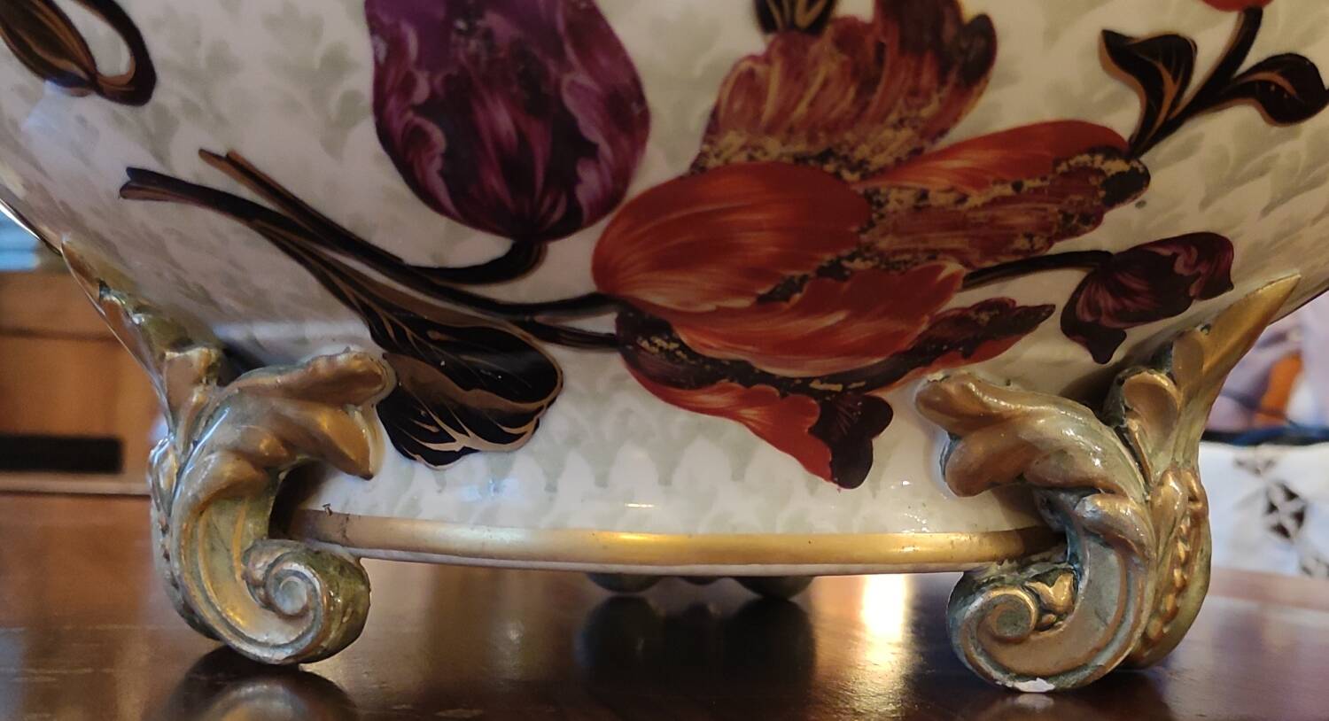 Old large Lunéville flower pot with Japanese floral decor