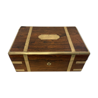 Ancien coffret de voyage écritoire acajou massif et laiton XIXème
