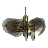 Postmodern brass and thick glass chandelier by Gino Paroldo. Italy 1970s