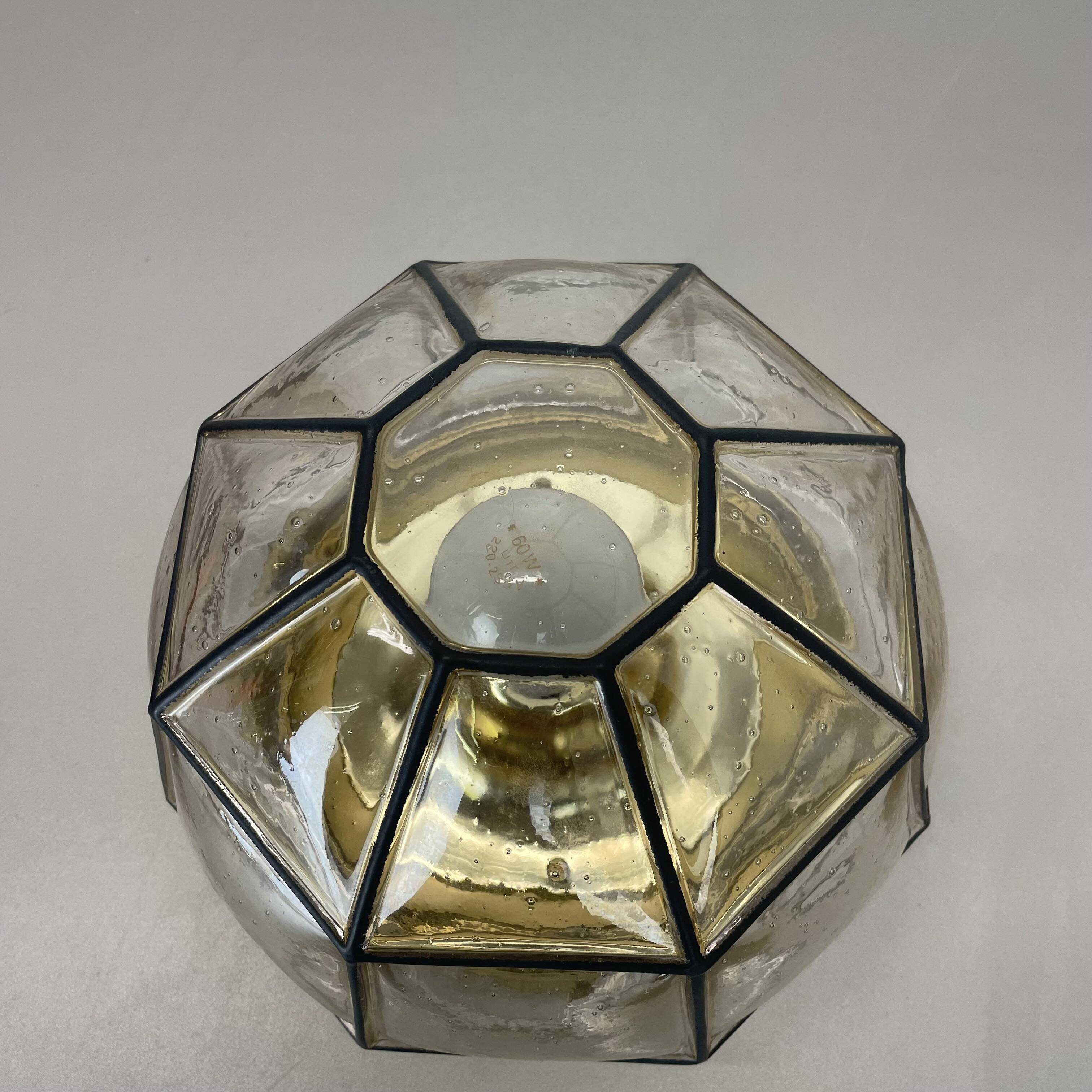 Ceiling Light "Iron Rings" made of Brass and Glass by Glashütte Limburg, Germany, 1970s