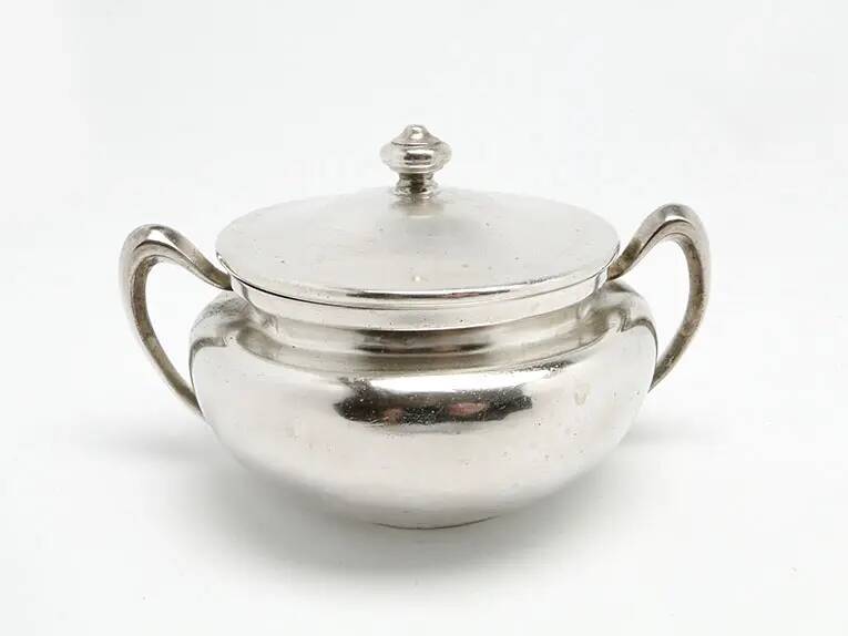 Art Nouveau sugar bowl, silver-plated brass, Norblin, Poland, 1920s
