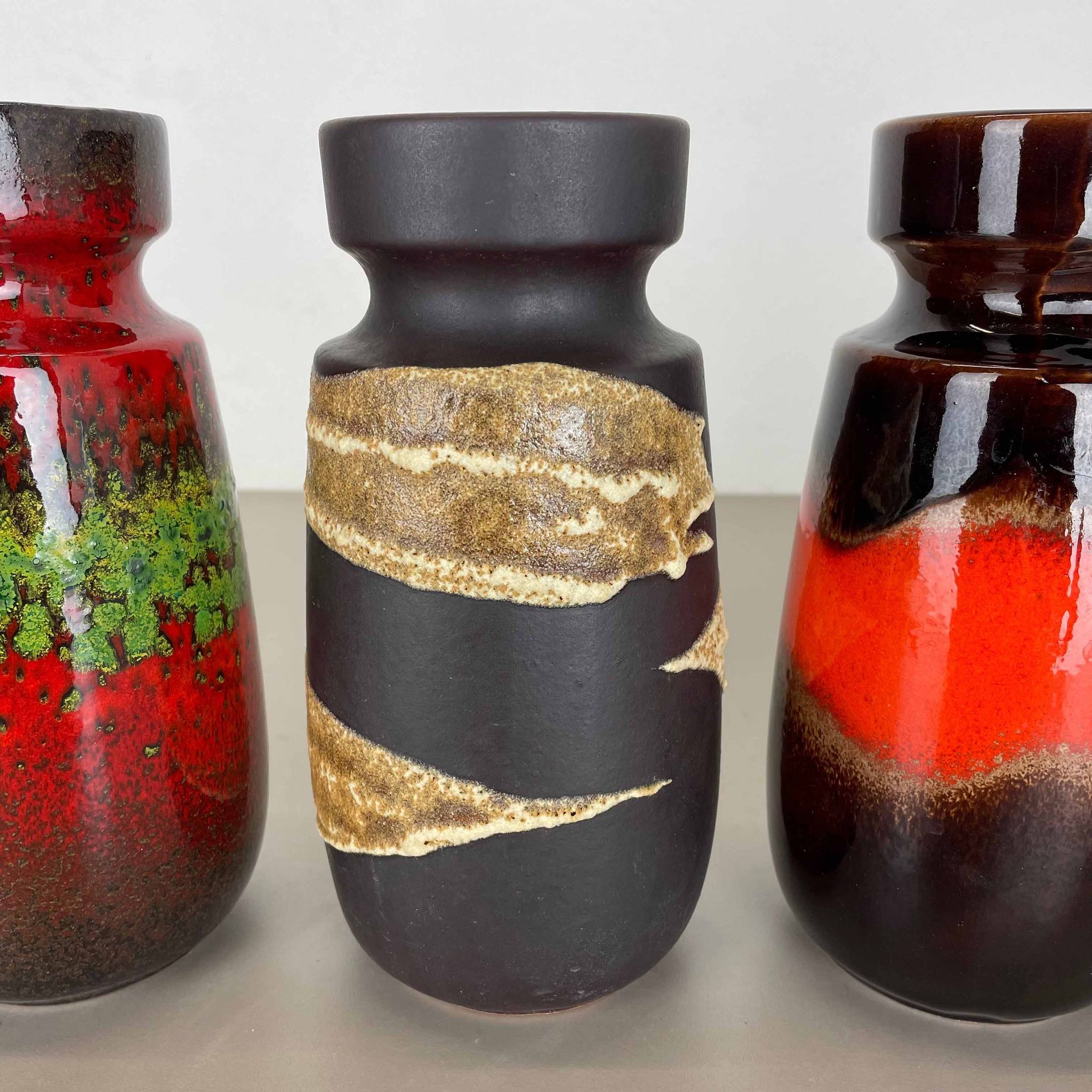 Set of Four Vintage Pottery Fat Lava Vases Made by Scheurich, Germany, 1970s