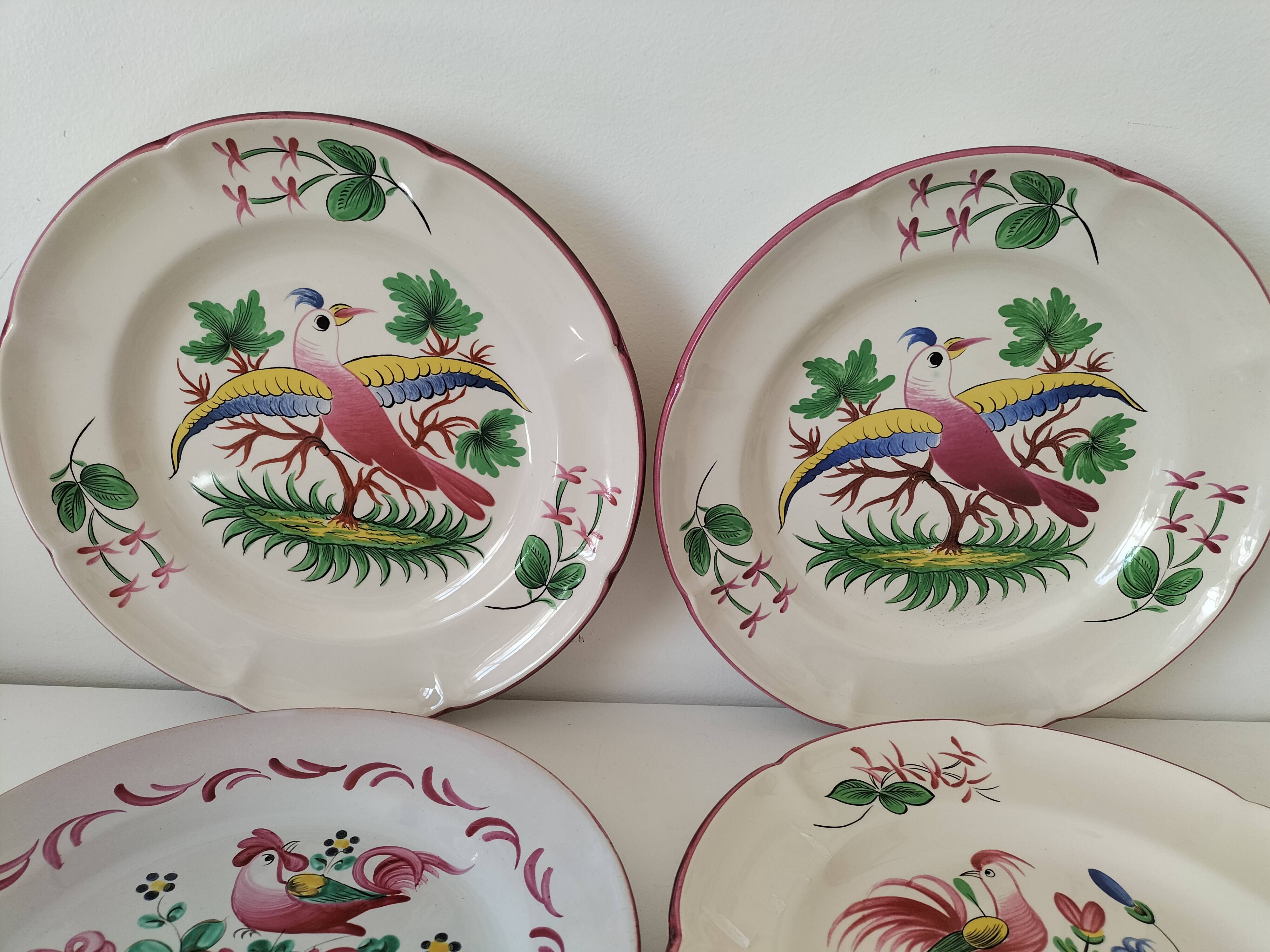 Set of 6 plates with birds and roosters.