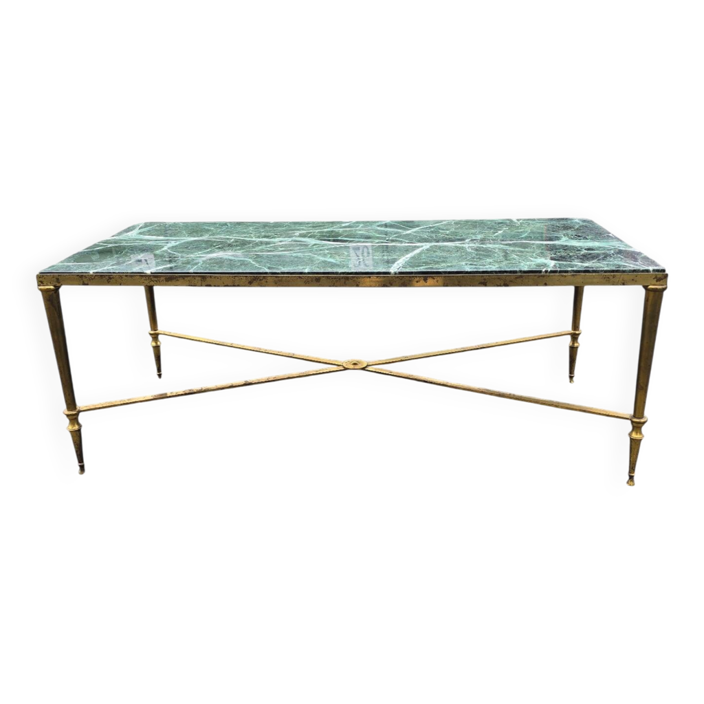 Table Basse Marbre Vert Incrusté – Marqueterie De Pierres – Fait Main – 30 Cm (12 Pouces)