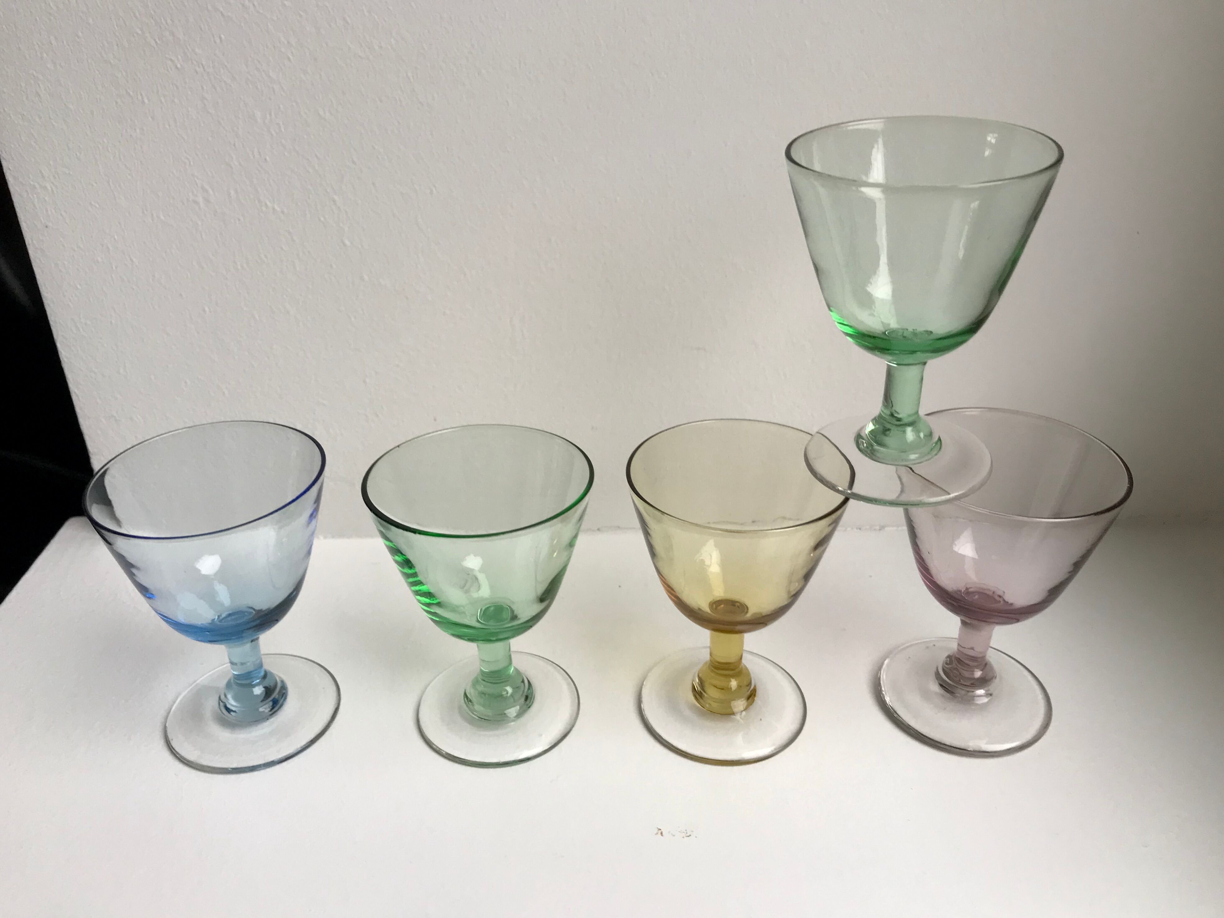 Set of 5 glasses with colored glass shot shot 70s