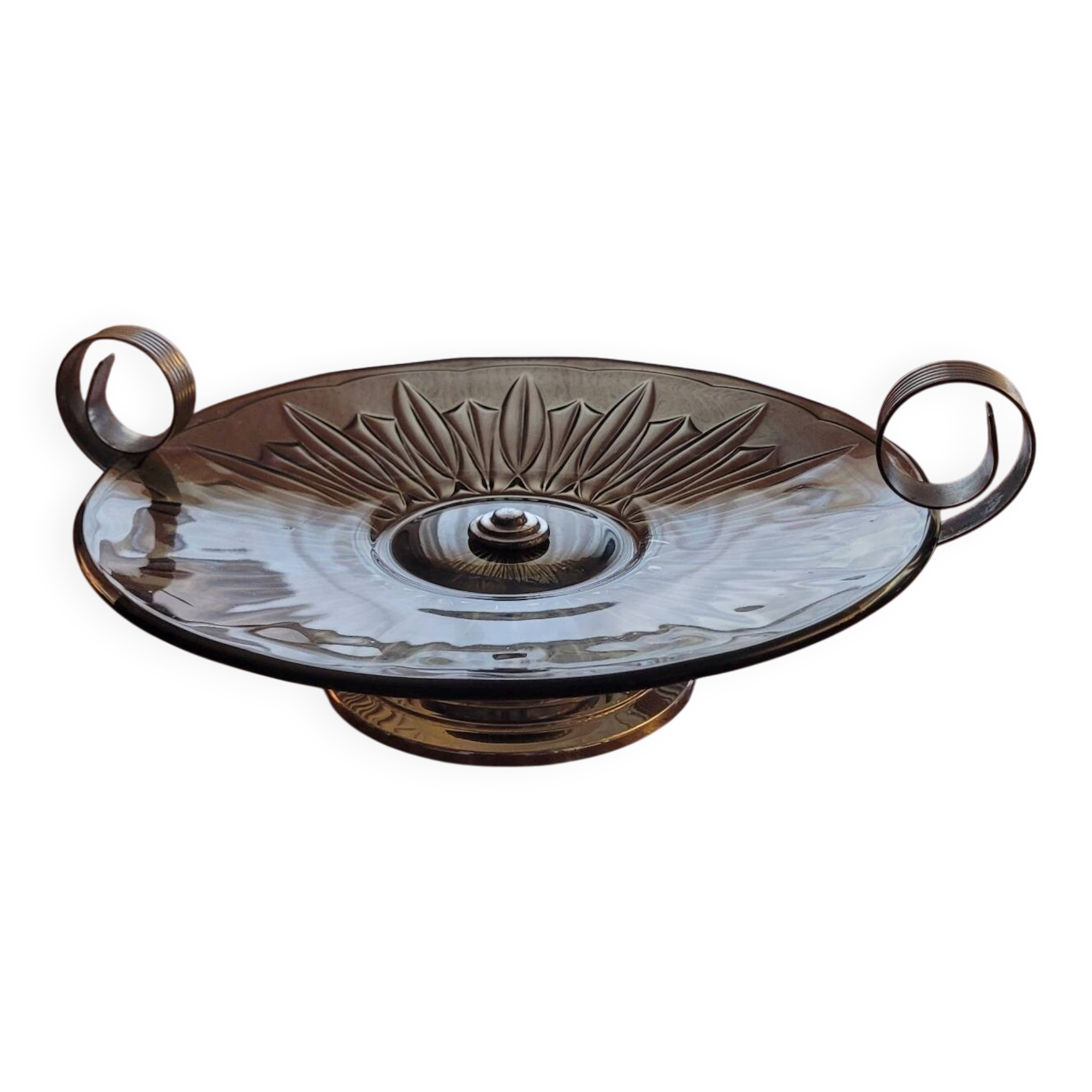 Art Deco smoked glass and chrome-plated metal bowl – 1930s