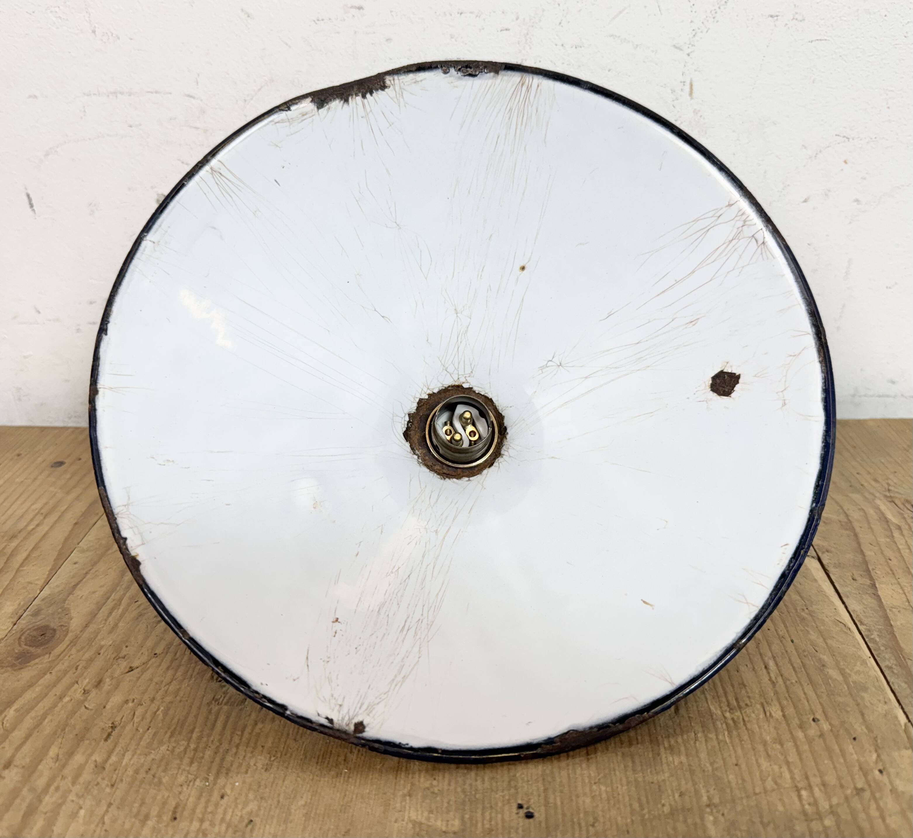 Industrial British Dark Blue Enamel Factory Pendant Lamp, 1950s