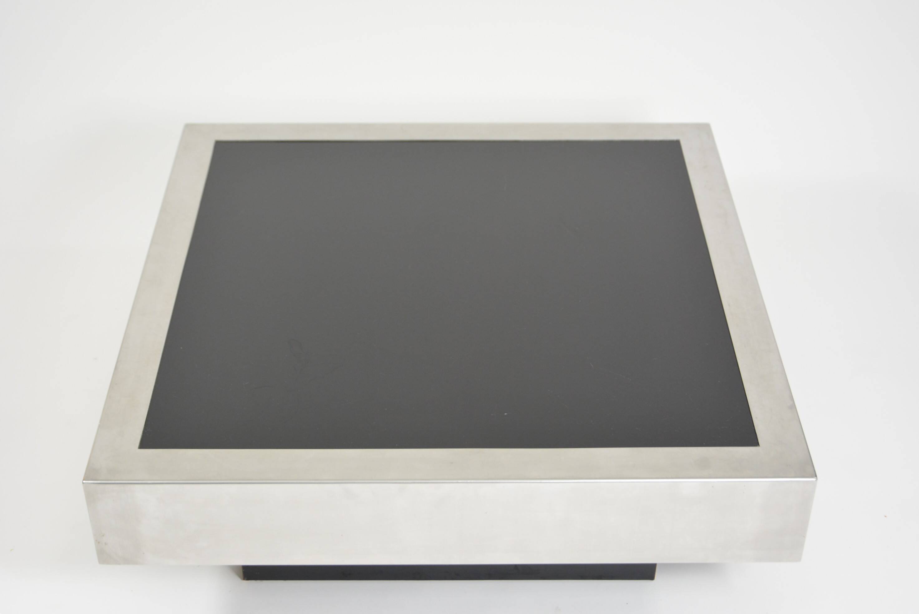 Willy Rizzo style black and chrome coffee table