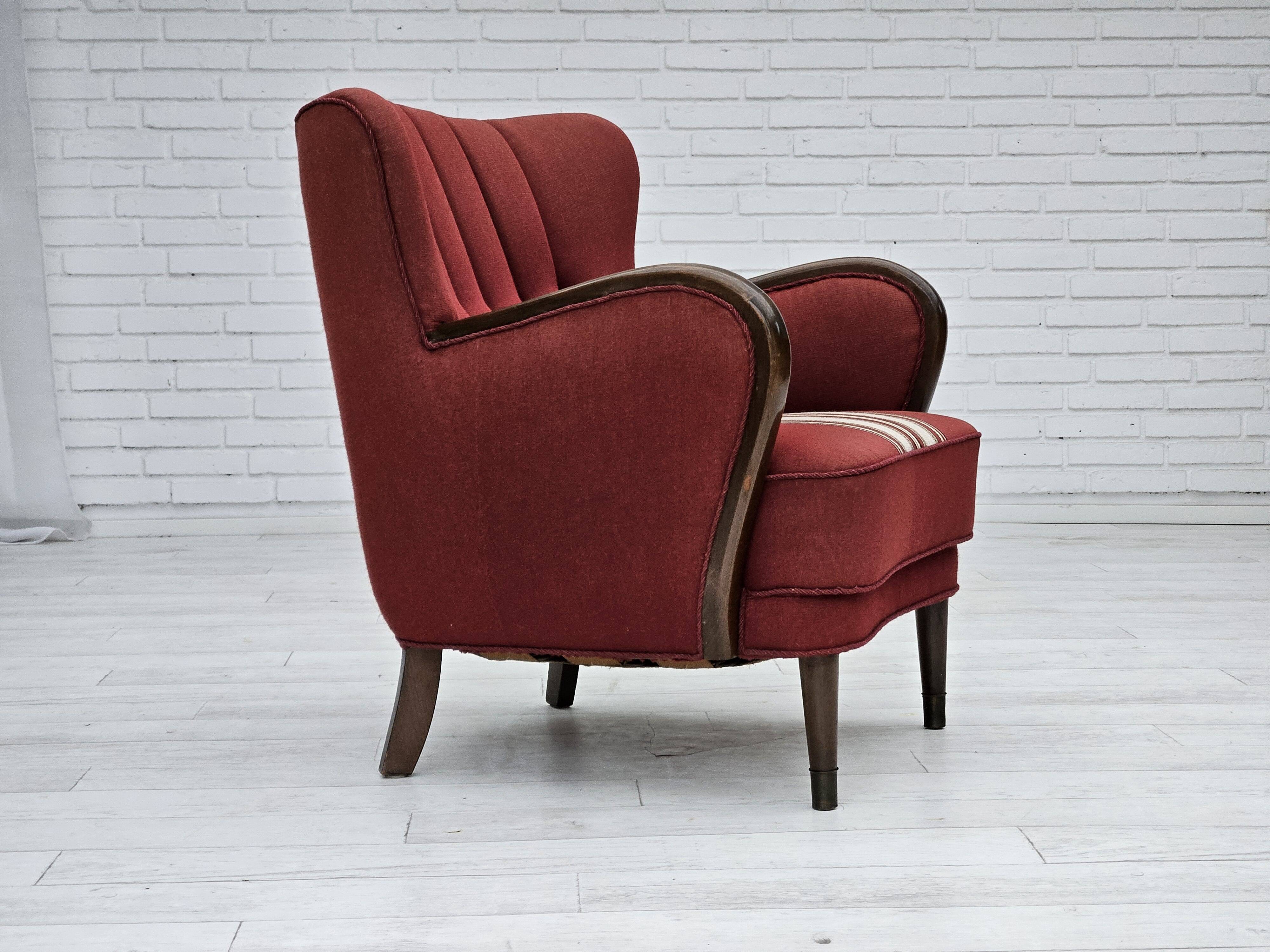 1960s, Danish armchair by Alfred Christensen, red furniture wool fabric.