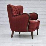 1960s, Danish armchair by Alfred Christensen, red furniture wool fabric.