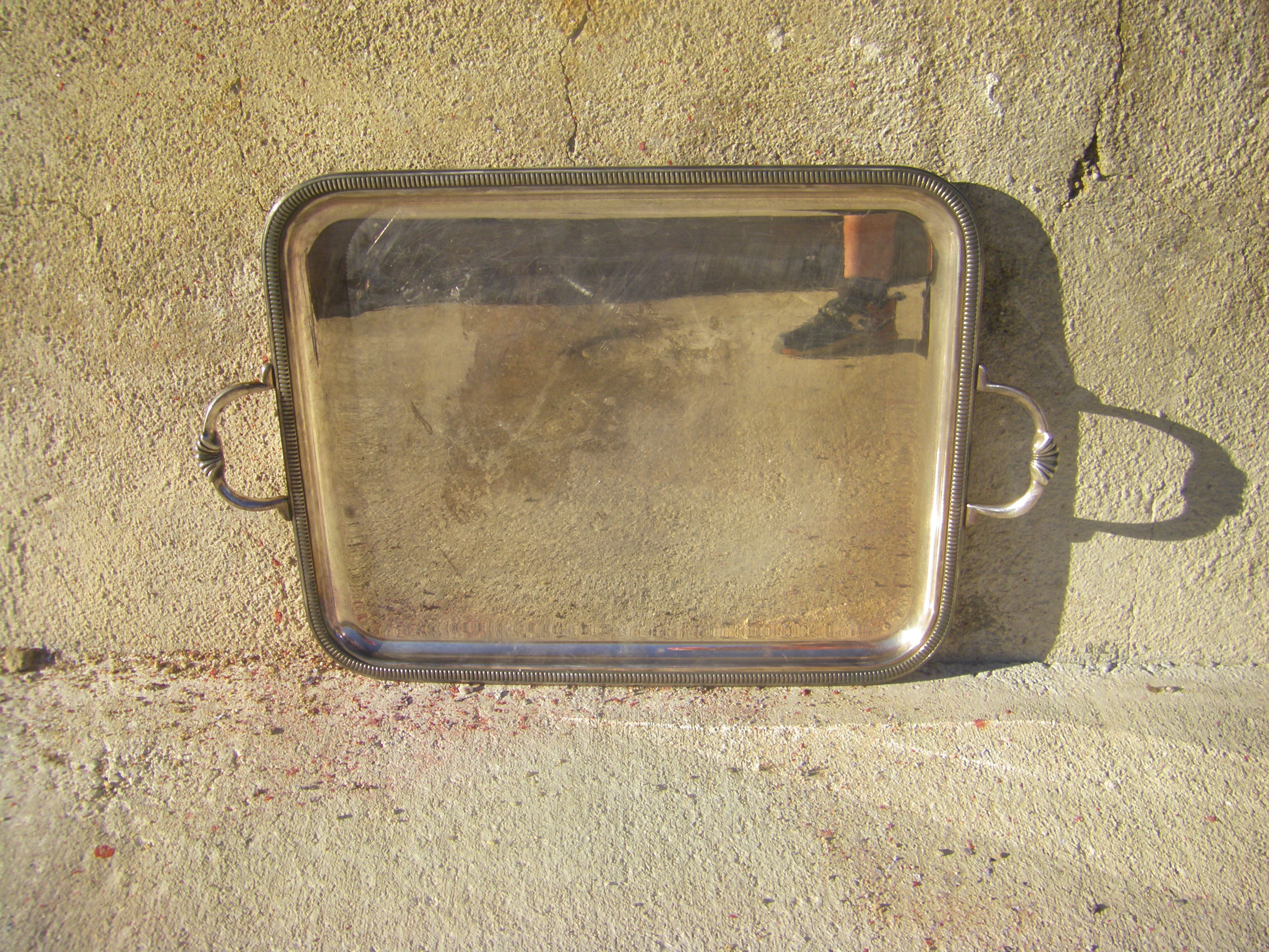 Silver metal serving tray