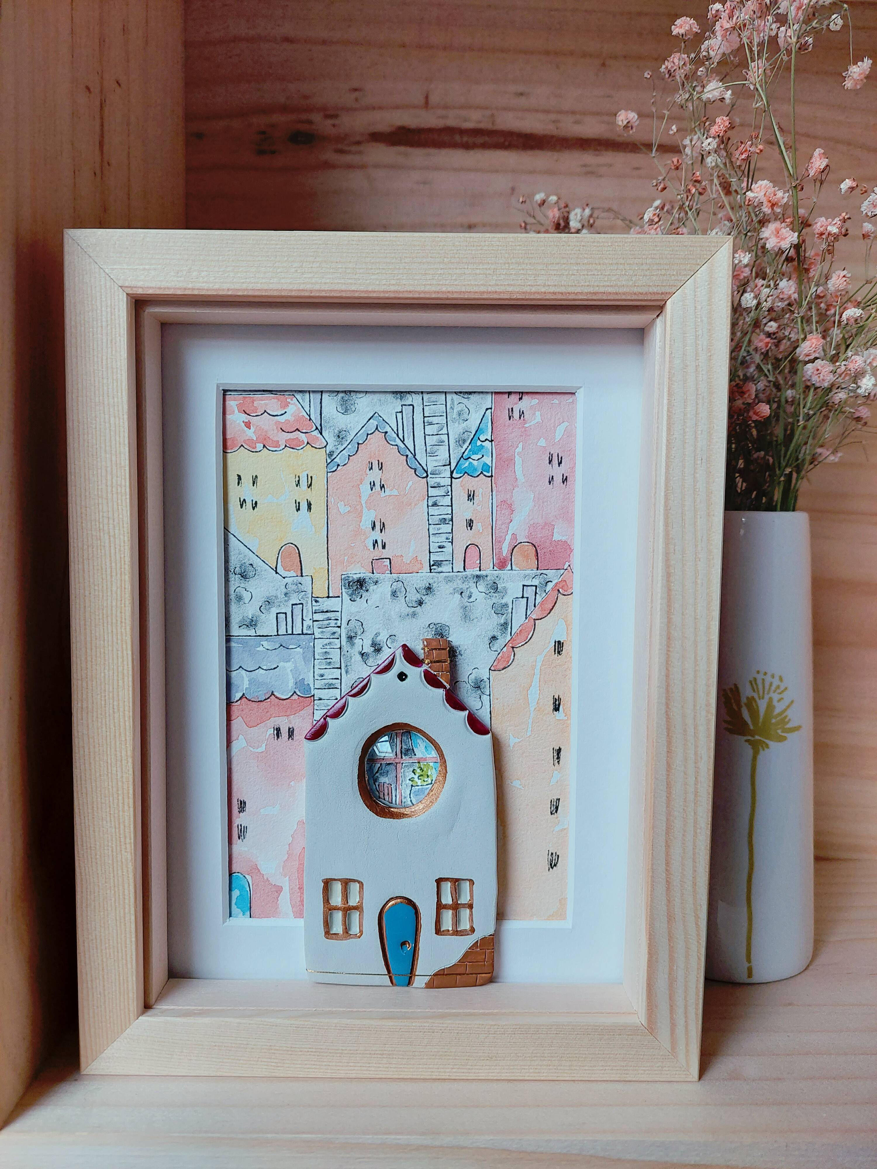 Relief composition of a city landscape inspired by old Lyon