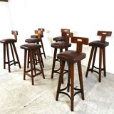 Set of 8 vintage brutalist bar stools, 1960s