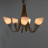 Mid-Century Wood & Glass Chandelier by Dřevo Humpolec, 1960s