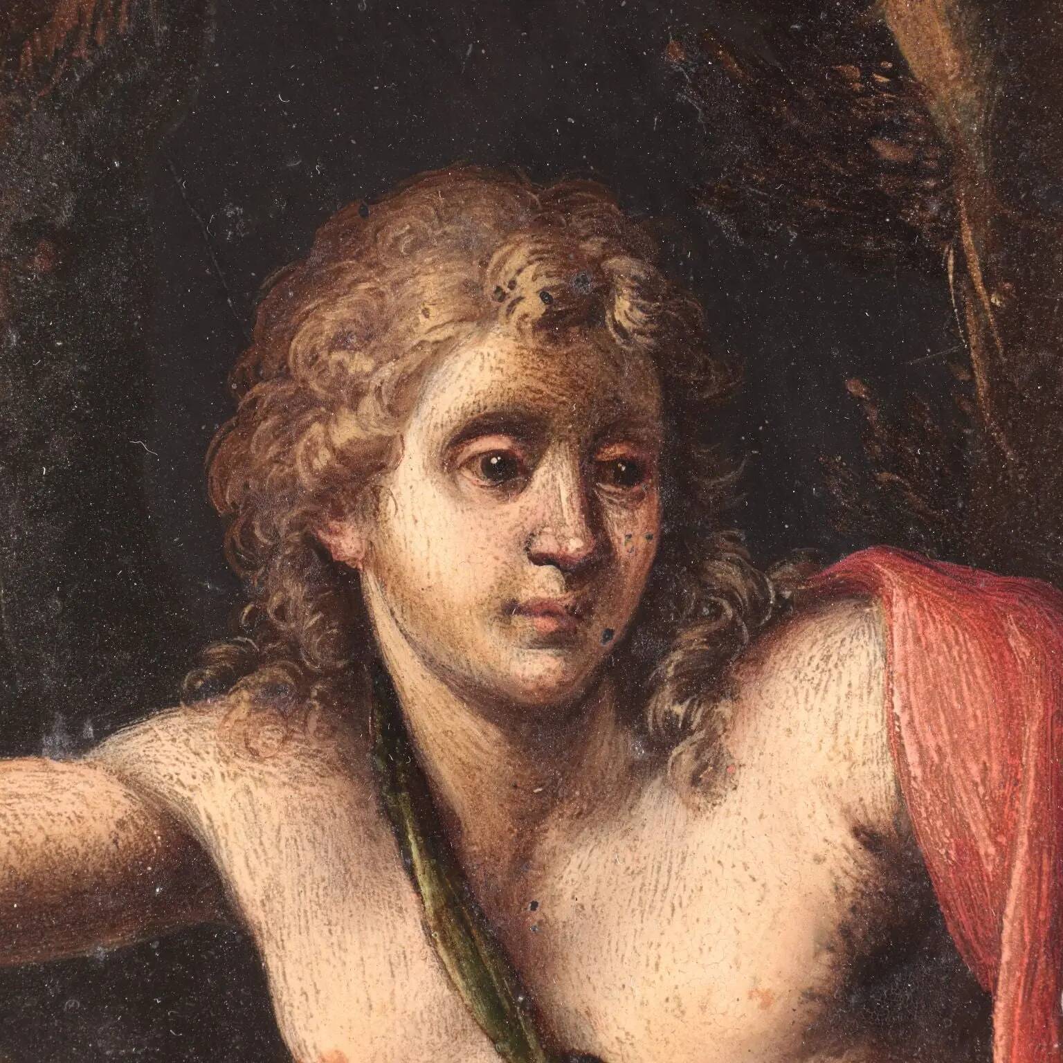 Paire de peintures anciennes sur ardoise, sujet religieux, XVIIe siècle