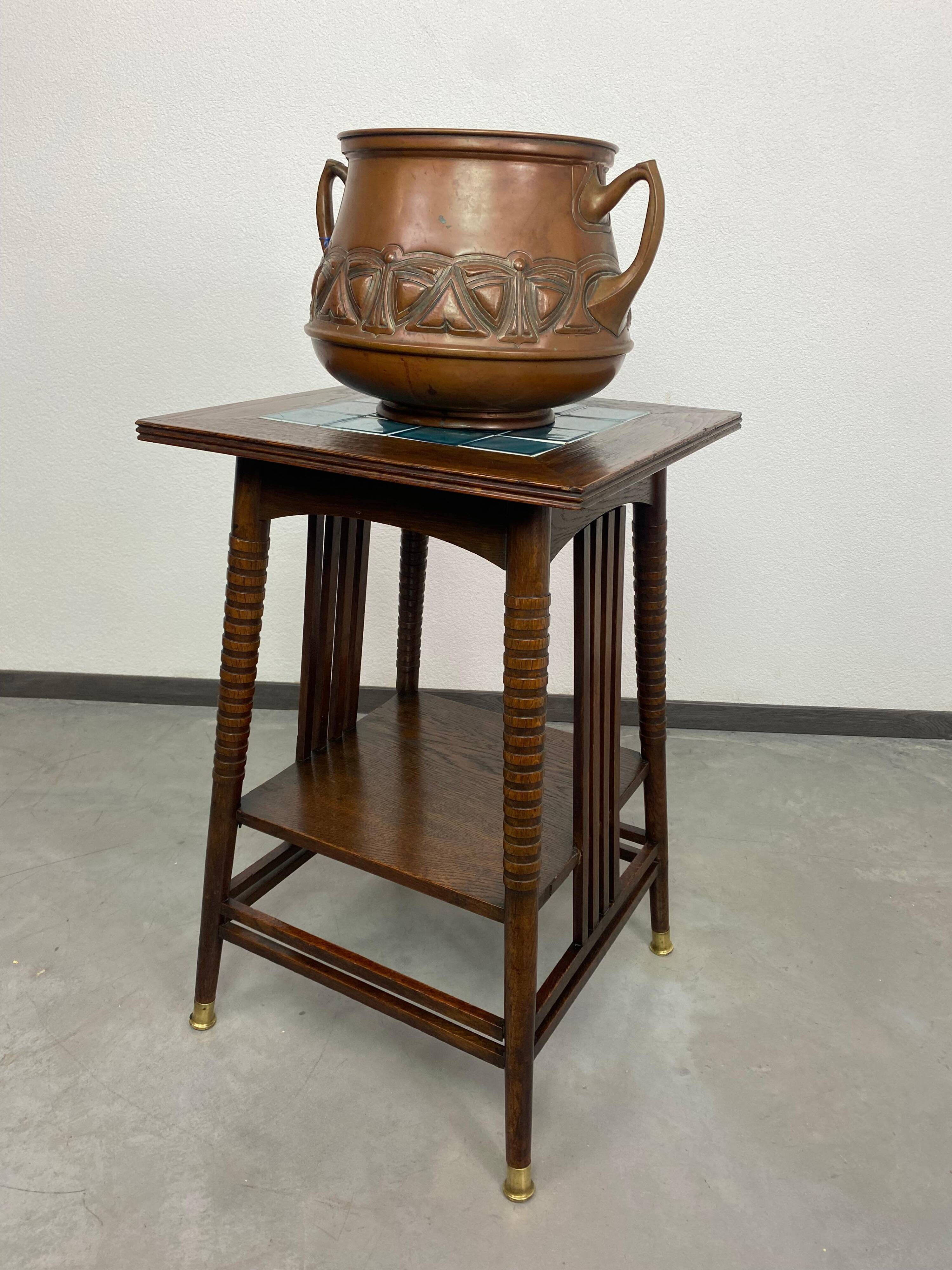 Side table in Jugendstil with a top made of blue tiles by Adolf Loos.