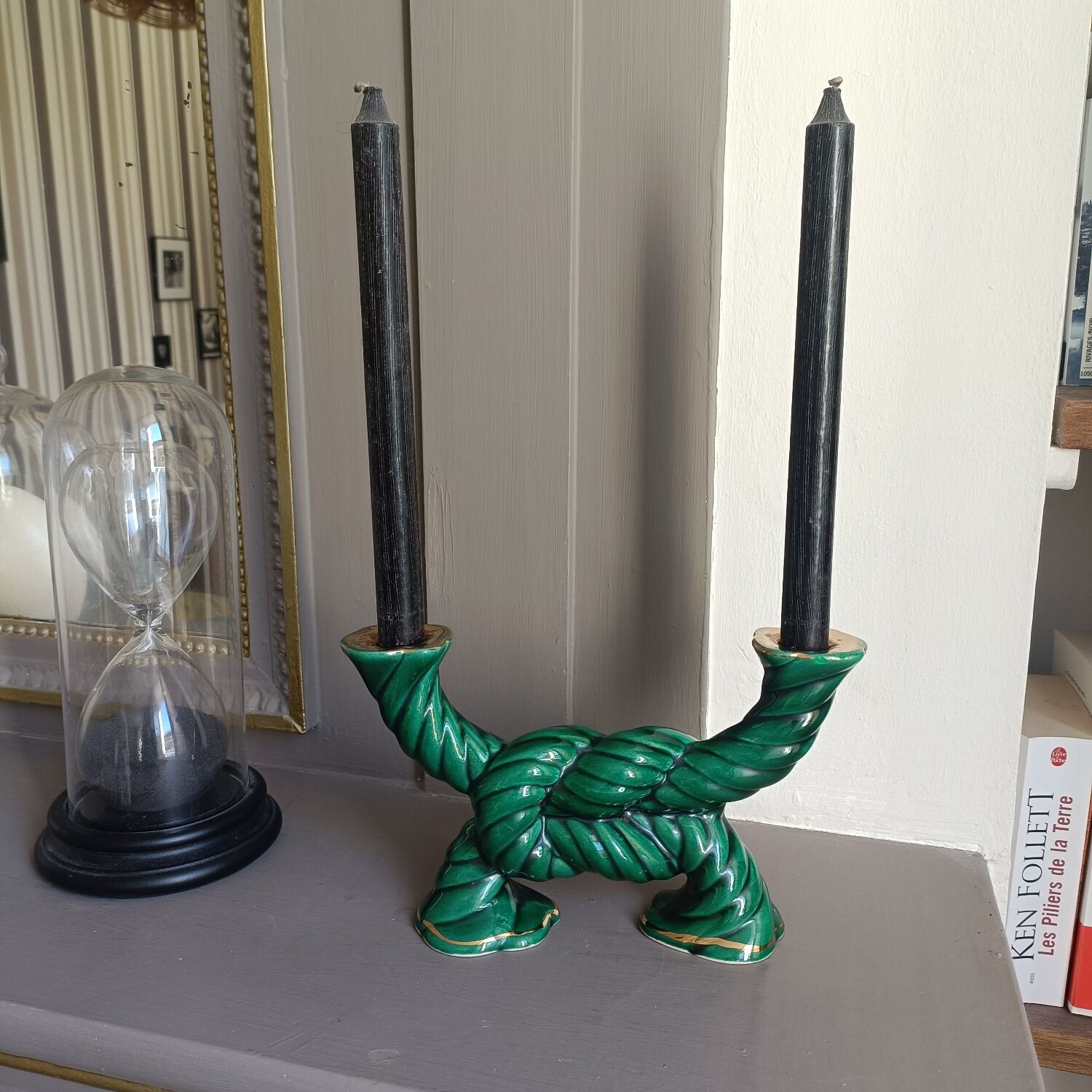 Candle holder, woven ceramic, Art Deco