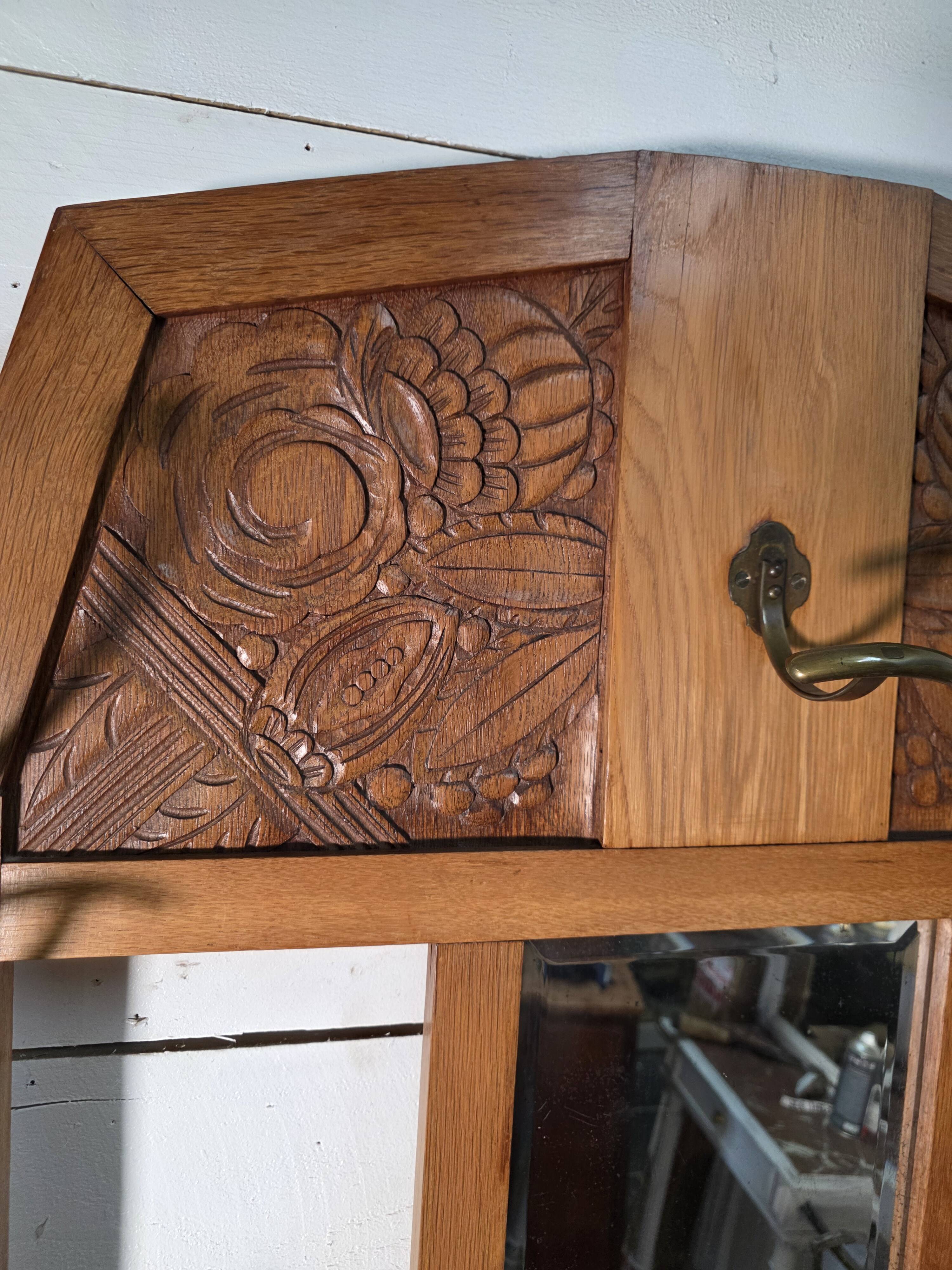 Art Deco coat rack wardrobe in solid oak