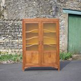 Armoire bois art déco avec vitre cathédrale, meuble de rangement bois, armoire vintage, déco