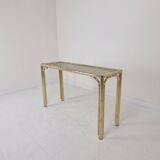 Italian Rectangle Side Table in Brass Bamboo and Smoked Glass, 1970s