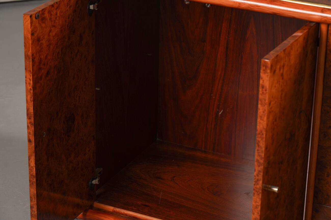 Vintage Italian sideboard in burl elm by Alberto Smania for Studio Smania Interni, Italy, 1960s