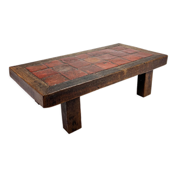 Mid Century Heavy Oak and Ceramic Coffee table, 1950s