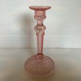 Ancien bougeoir en verre rose style rosaline