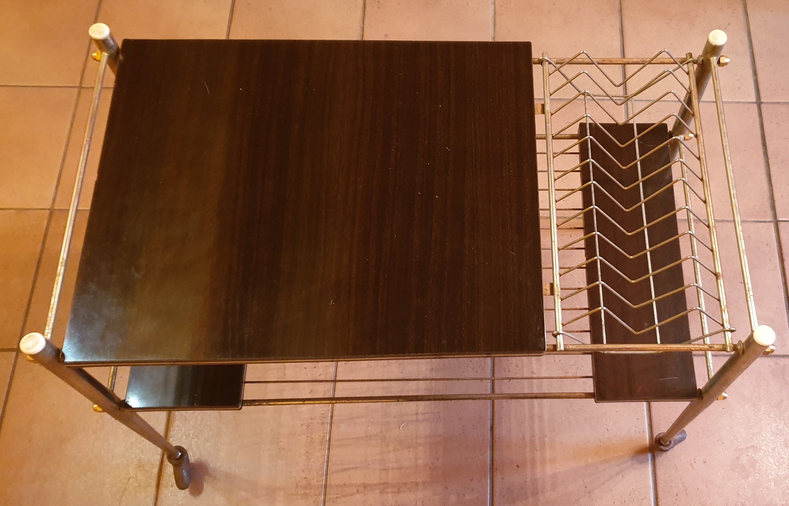 Table on wheels for electrophone and vinyl records, 50s / 60s