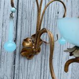 Pair of vintage turquoise blue opaline glass bead sconces