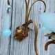 Pair of vintage turquoise blue opaline glass bead sconces