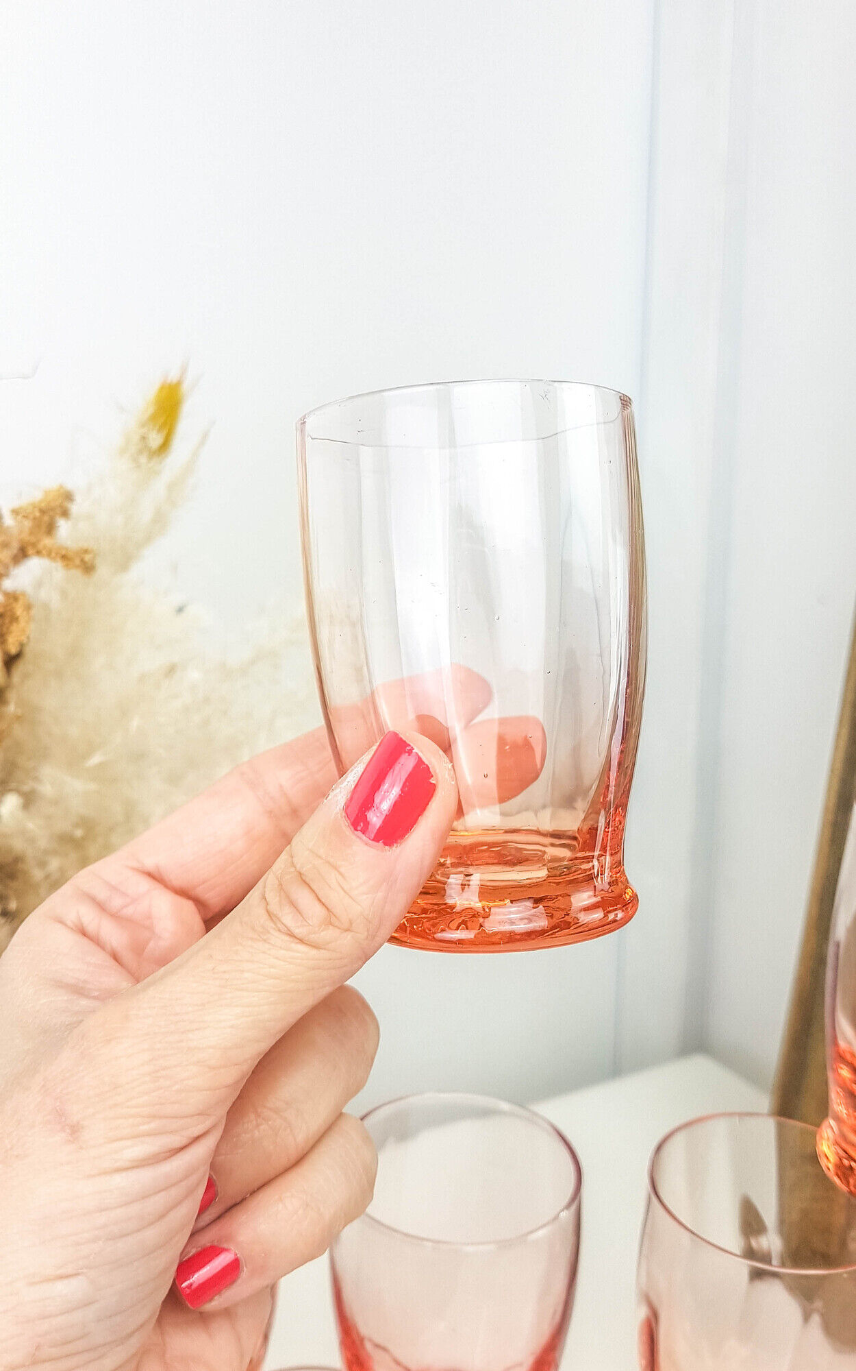 Lot of 11 vintage verrine pink glass liqueur glasses