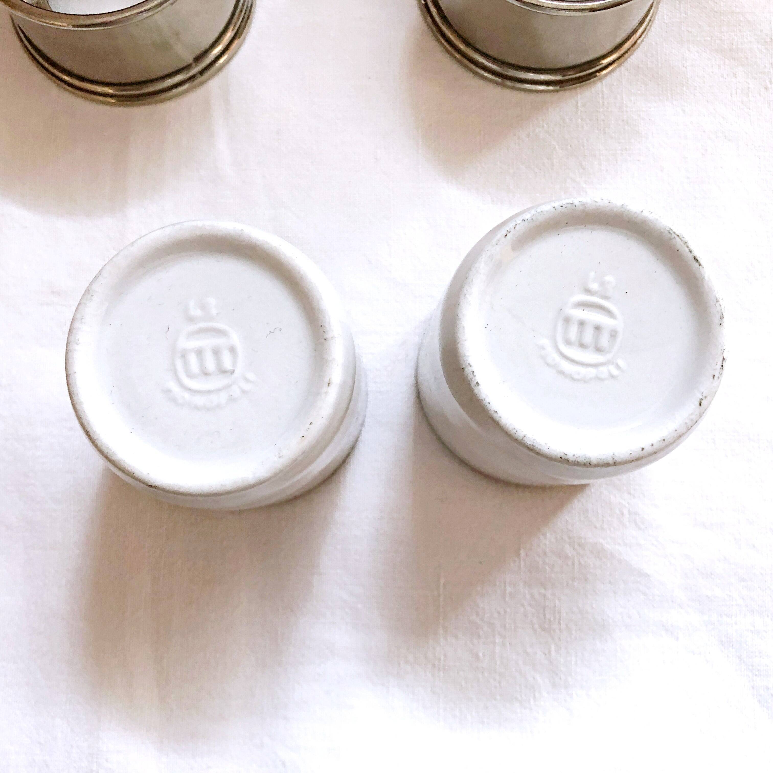 Duo Italian Porcelain Cups with Vintage Monopoly Pewter Holder