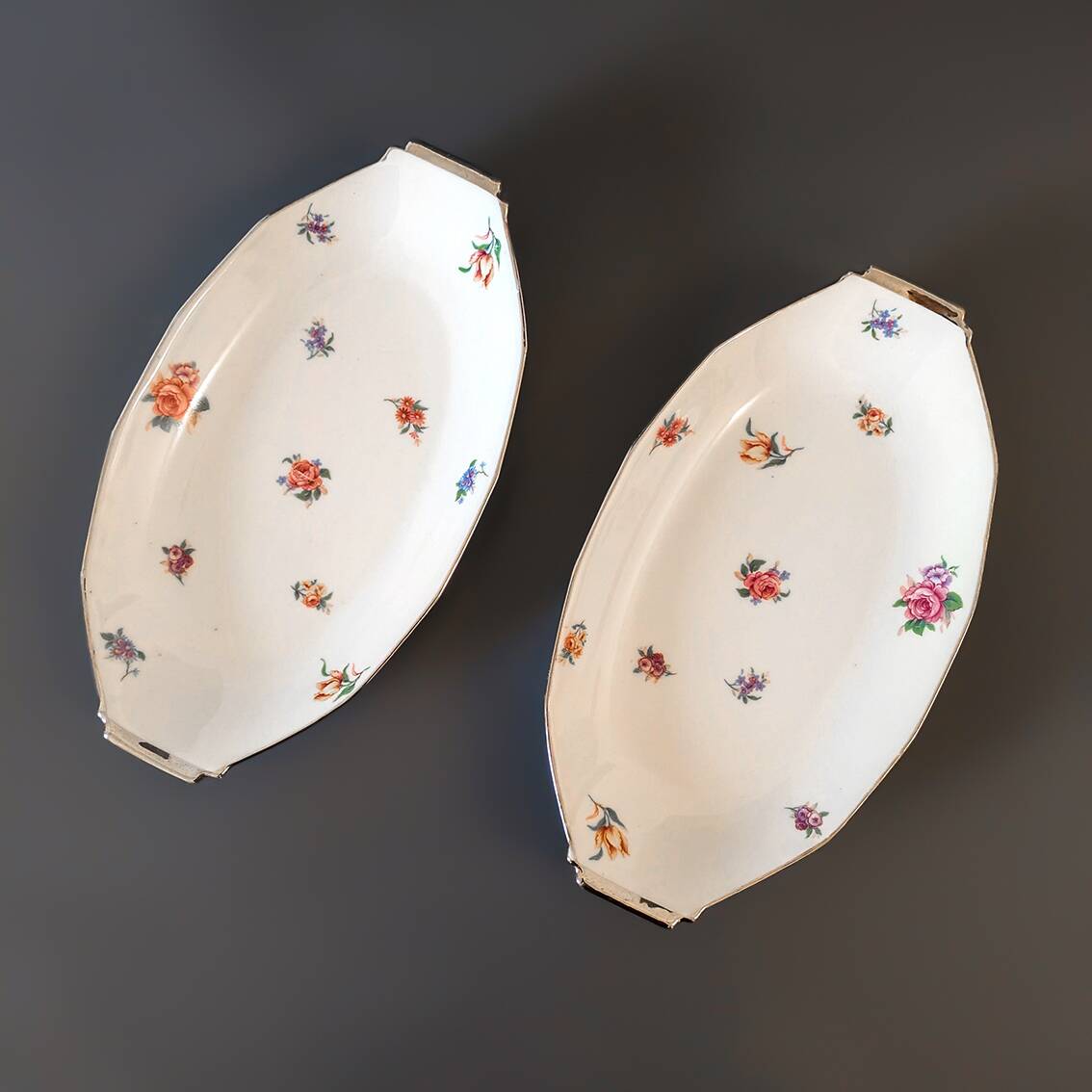 Pair of BHL France decorated porcelain serving dishes