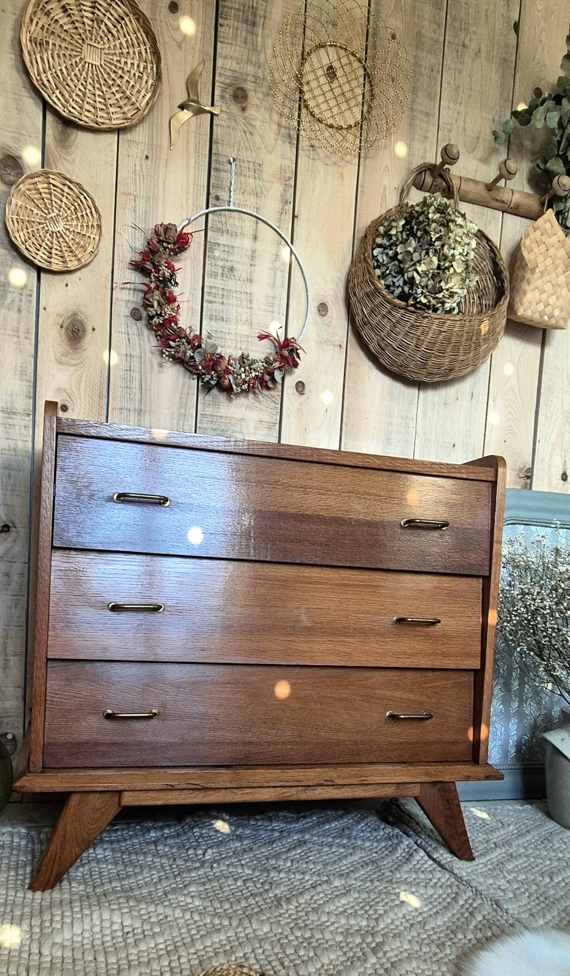 Vintage Scandinavian chest of drawers with compass feet