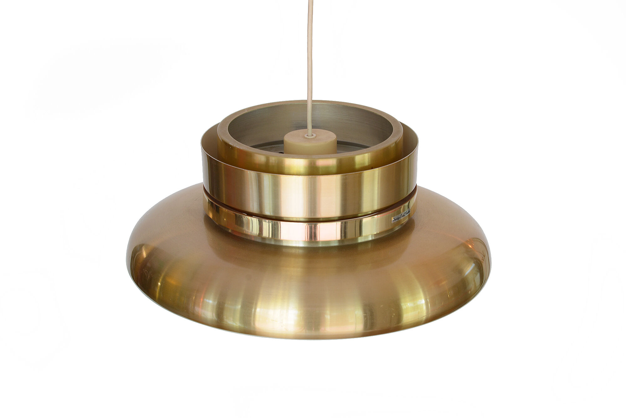Gold coloured aluminium hanging light by Carl-Thore for Granhaga.