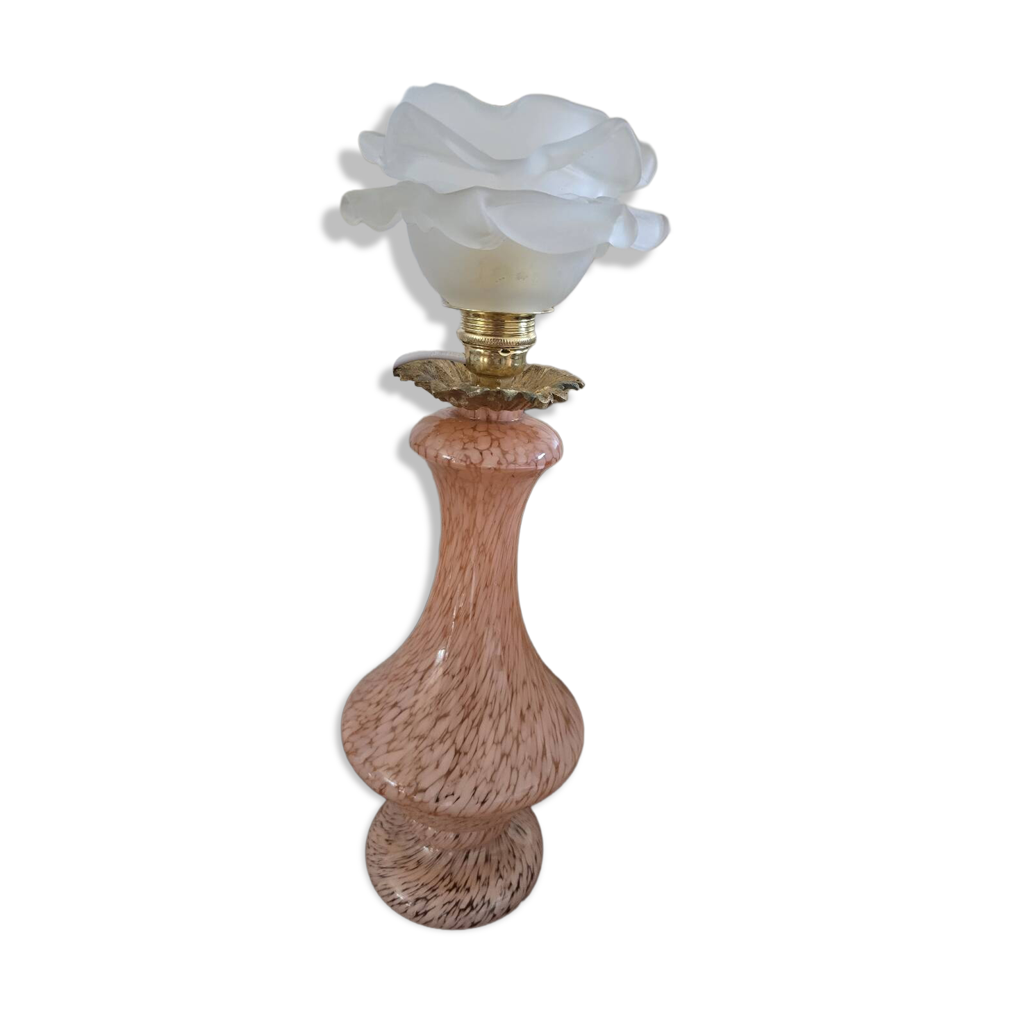 Clichy glass table lamp with pâte de verre rose.
