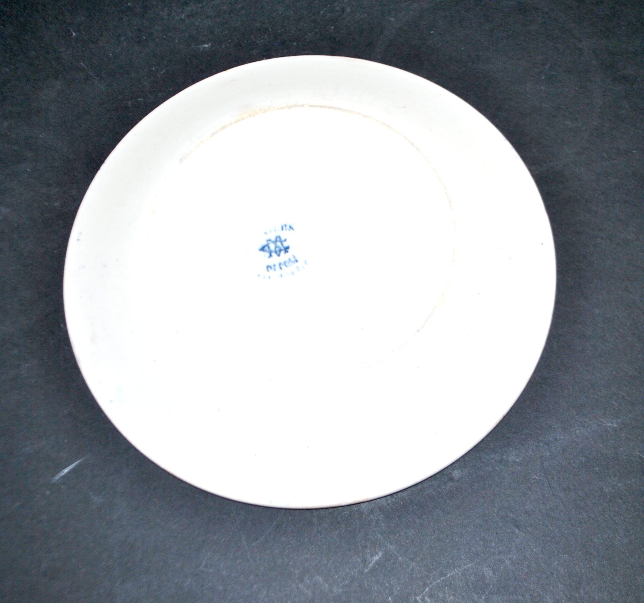 Miniature illustrated blue bread plate 12.5 cm Creil Montereau dollhouse
