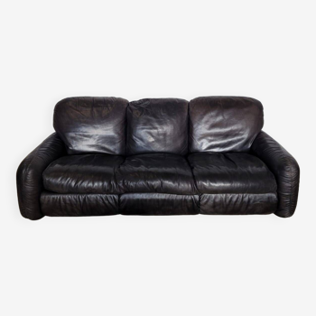 Black leather sofa Arrigo Arrigoni Edition Busnelli model Piumotto 1970