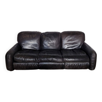 Black leather sofa Arrigo Arrigoni Edition Busnelli model Piumotto 1970