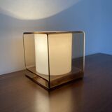 Cube table lamp in smoked plexiglass 70s