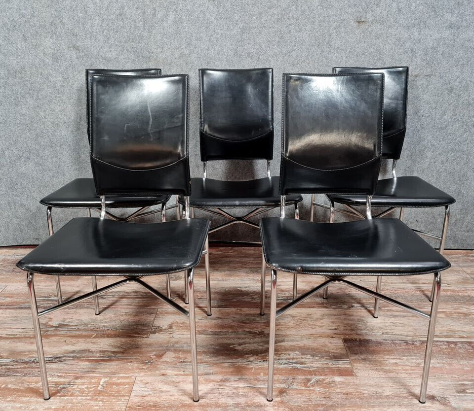Series of 5 stamped chairs designed by Ross Litell for Matteo Grassi