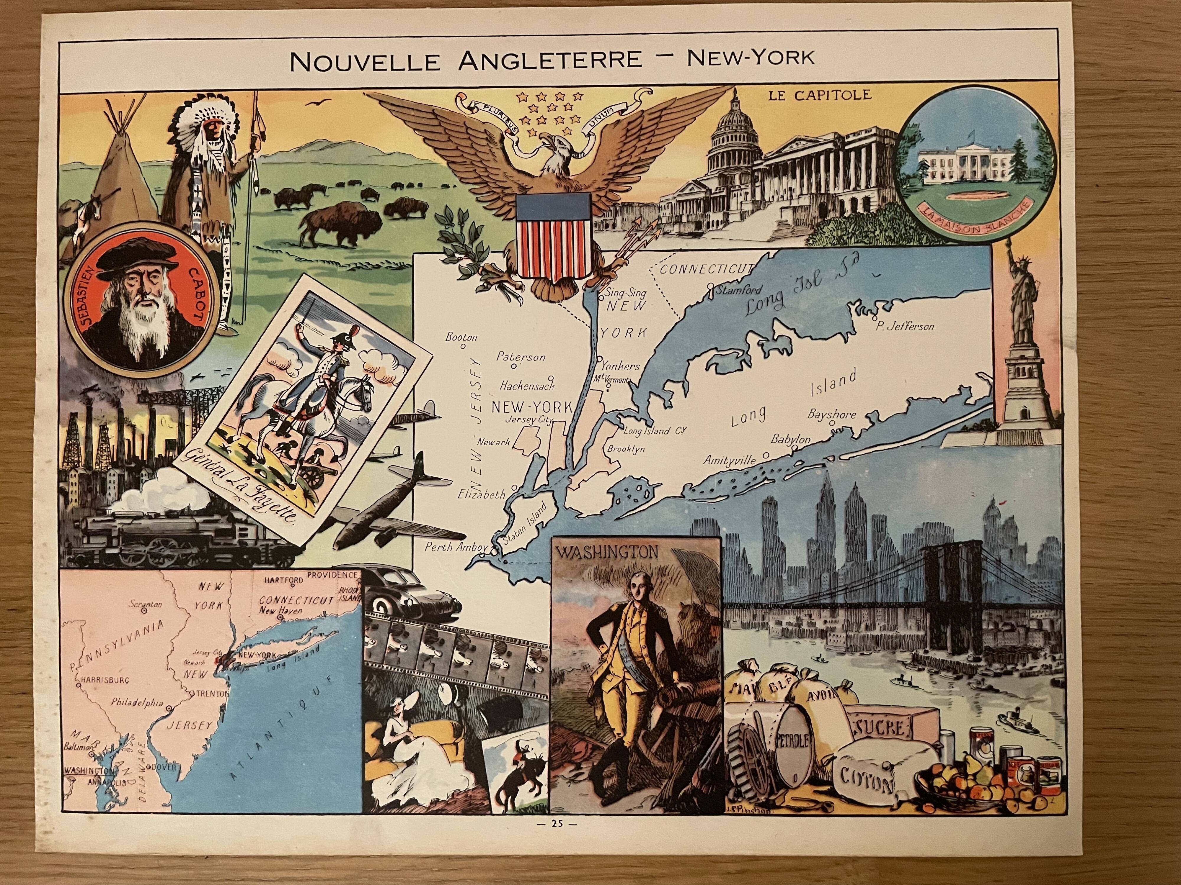 Affiche ancienne carte sur New York de 1948 - JP Pinchon