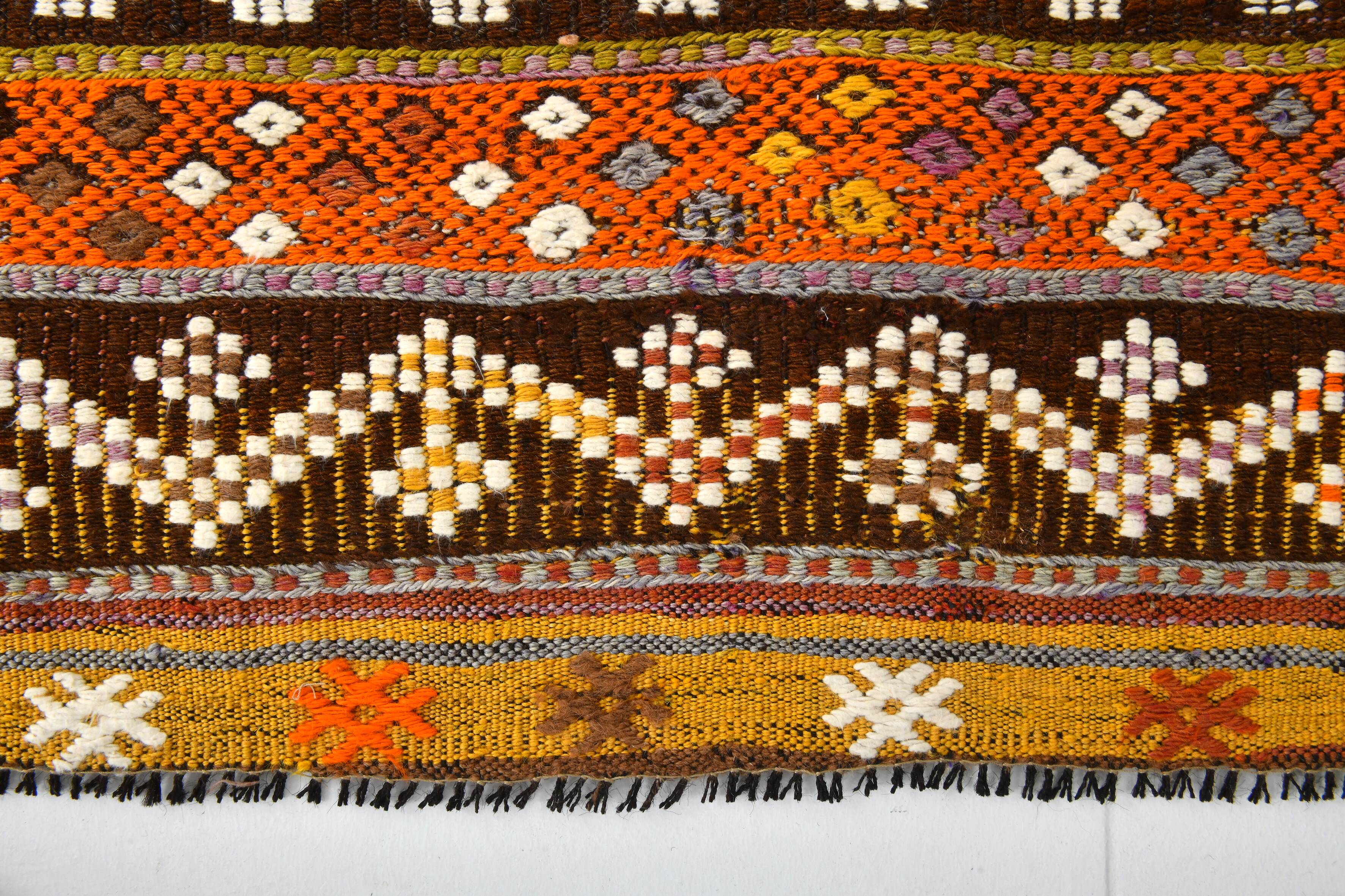 3x5 Orange & Green Small Size Vintage Kilim Rug, 102x141Cm