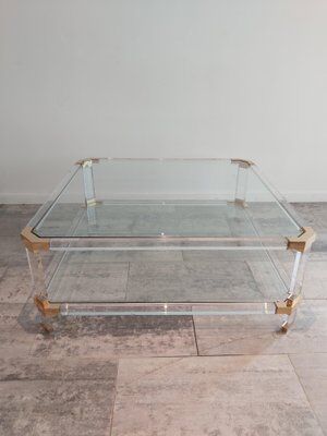 Vintage glass and brass coffee table by Charles & Hollis Jones, 1970s