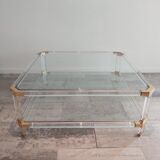 Table basse vintage en verre et laiton par Charles & Hollis Jones, 1970s