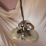 Space age chandelier with 3 lights, stainless steel and cut glass, Mazzega style, 1970