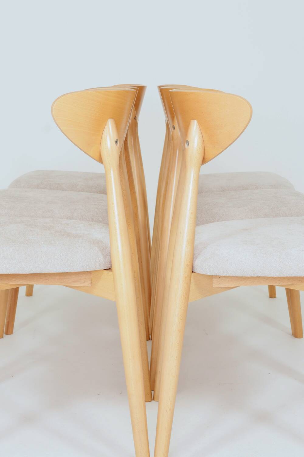 Ensemble de 6 chaises de salle à manger modernes, tissu écru et bois de hêtre naturel