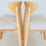 Ensemble de 6 chaises de salle à manger modernes, tissu écru et bois de hêtre naturel